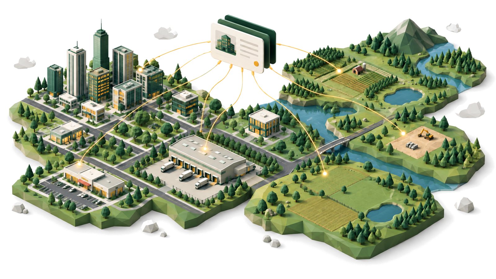 Isometric map of commercial parcels across a region